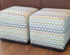 Pair of Lee Industries Upholstered Ottomans 

Pair of Lee Industries ottomans featuring a colorful zigzag patterned upholstery. Each ottoman measures approximately 21 inches by 21 inches and stands 20 inches high. The earth-friendly upholstery adds both comfort and style to any living space. Both pieces have a sturdy construction and rest on a solid base.

Features:
Includes two matching ottomans
Vibrant zigzag fabric pattern
Each measures 21 in x 21 in x 20 in high
Handcrafted in the USA by Lee Industries