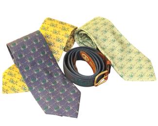 Vineyard Vines Woodhill Country Club Collection Ties and Leather Belt Set