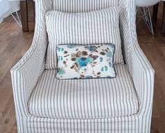 Lee Industries Slipcovered Armchair with Striped Fabric and Decorative Pillow