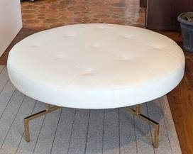 John Richard Large White Leather Ottoman with Gold Metal Base
