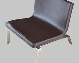 Blu Dot Brown Leather Stella Lounge Chair with Chrome Legs