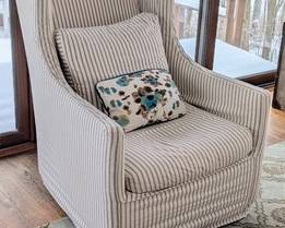 Lee Industries Slipcovered Armchair with Striped Fabric and Decorative Pillow