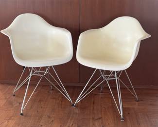 Pair of Eames Molded  Armchairs by Vitra with Eiffel Tower Base