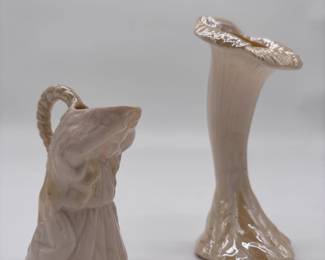  Belleek Ireland MCM Maiden Pitcher & Tulip Vase