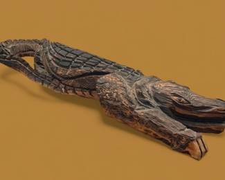 Life Size Carved Wood Alligator Sculpture
