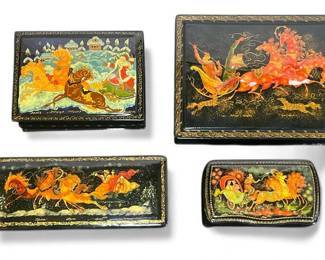 Four Palekh Russian Lacquer Boxes
