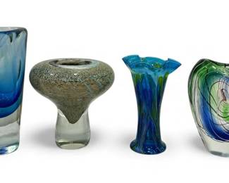 Vintage Blue and Green Art Glass Vases
