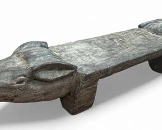 Large Folk Art Pig Head Bench
