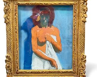 Mid Century Oil Pastel Nude Drawing
