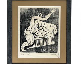 CARLOS A. CORTEZ (1923-2005) "Apaga la luz" Woodcut Print

