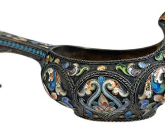 A Russian Silver Enamel Kovsh: 11th Artel Circa 1910
