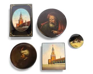 Five Fedoskino Russian Lacquer Boxes
