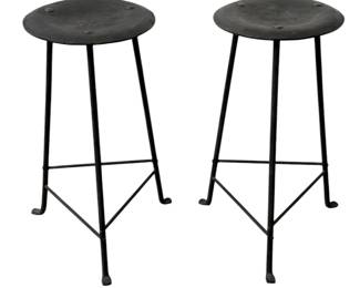 A Pair of Brutalist Forged Iron Barstools
