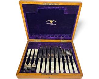 English Mother of Pearl and Sterling Silver Flatware, Set of 6
