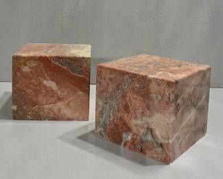 Red Marble Modernist Cube Sculptures
