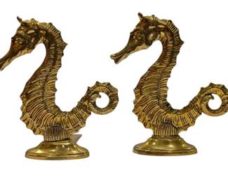 Pair, Brass Seahorse Bookends
