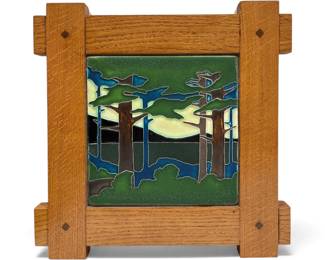 Arts & Crafts Style "Pine Landscape" Framed Tile
