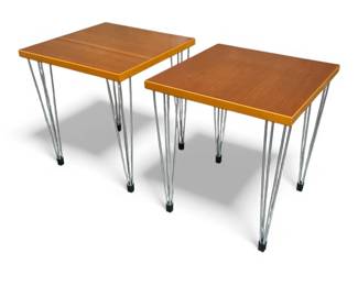 Attr. FRITZ HANSEN Pin Leg Side Table, Pair
