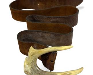 Vintage Antler Buckle Leather Belt
