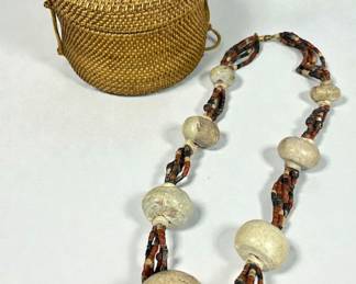 Native American Stone Necklace and Woven Basket
