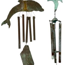 Two Patinated Bronze & Copper Windbells
