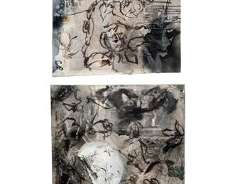 A Pair of Modernist Greyscale Rose Works, CARPENTER
