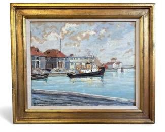 Harbor Scene Oil Painting, 1956
