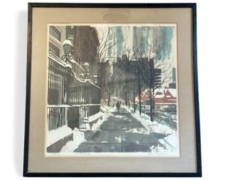 DAN SICULAN (American,1923 - 2015) "Winter Rush" Lithograph
