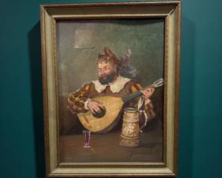 ARNO BRETSNYDER (American, 1885-1969) Man Playing the Lute Antique Painting
