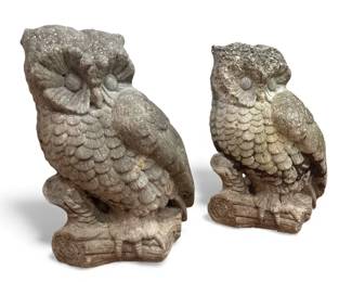Substantial Pair of Large Concrete Owl Garden Sculptures
