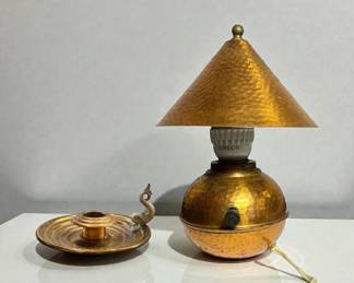 CHASE Art Deco Copper Lamp and Koi Fish Candlestick Holder, RUTH GERTH
