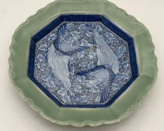 11 AntiqueHandPaintedCeladonShallowDishPlate