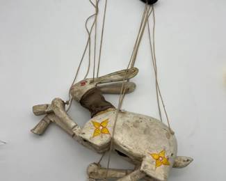 22 AntiqueWoodenRabbitMarionettePuppet