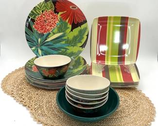 20 TropicalThemedMelamineDishSetwithFourNaturalFiberPlaceMats