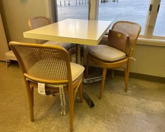 59 KitchenTableand3WoodChairswithCaneSeatsandBacks