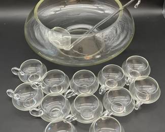13 RiekesCrisaModernoMidCenturyGlassPunchBowlwith12CupsLadle