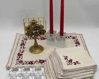 54 HandEmbroideredLinenandOrmoluNapkinHolderLot