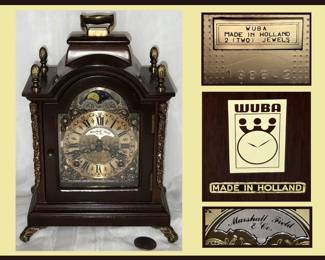 Marshall Fields Wuba Mantle Clock 2 Jewels c1960s, Made in Holland 