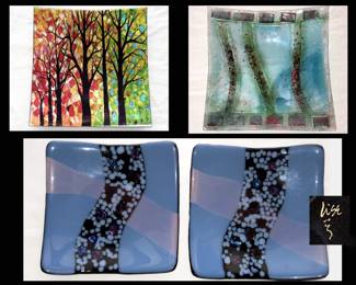 4 Modernist Square Glass Platters