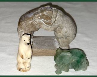 Alaskan Hugging Bears, Precious Polar Bear and Jade Elephant