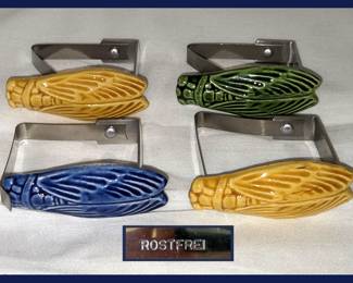 Set of 4 Cicada Napkin Rings Marked Rostfrei for Rust Free in German