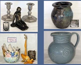 Gorham Pewter, Signed Friendship Bowl, Funny Frog and Nice Pottery 