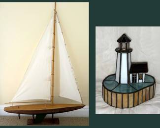 Model Sailboat and Small LIghthouse Lamp