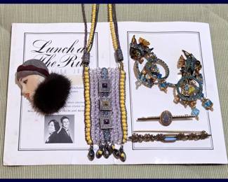 Lunch at the ritz Earrings and Vintage Bar Pins