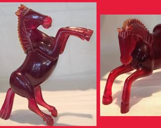 Pair of Red Resin Horses; Ears have issues although so Cute