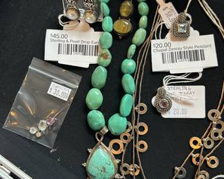 Sterling & Pearl Drop Earrings, Chapal Zenray Style Pendant