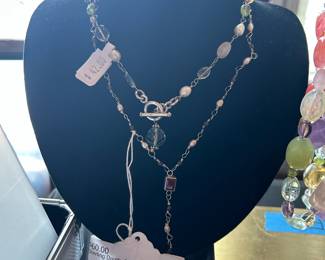 Sterling Dainty Pearl & Stone Necklace 