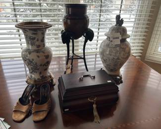 Castilian Imports Ornate Ginger Jar, Women's Shoes, Wrought Iron Ram Plant Stand 