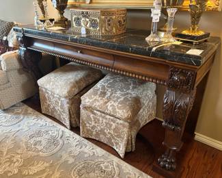 Henredon Ornate Stone Top Console Table
