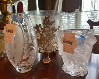 Bombay Frosted Cherub Vase, Waterford Marquis Frosted Leaf Vase  